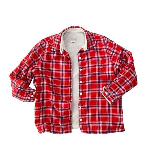 L.L. Bean Plaid Fleece Lined Flannel Shacket Red Blue Cabincore Chore Gorpcore L - Picture 4 of 8